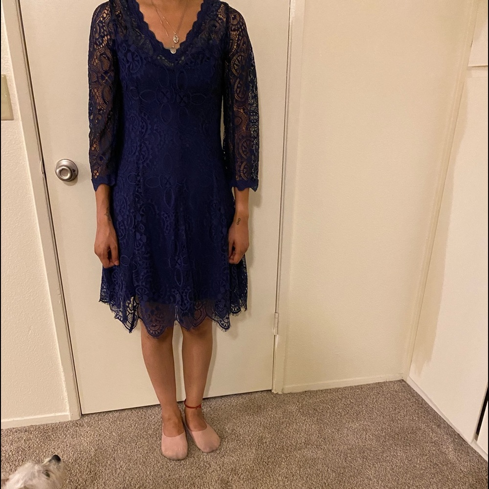 Blue knee length dress lace